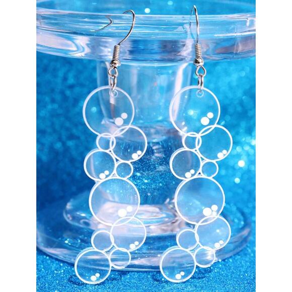 Unique, Fun, Cute, Quirky Dangling Acrylic Bubbles Earrings - Picture 4 of 5